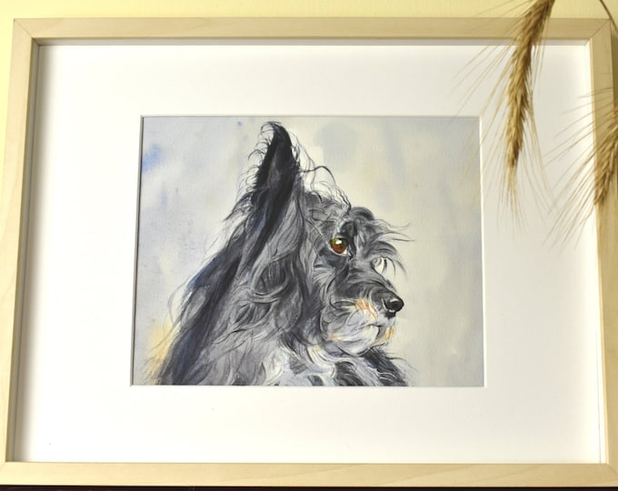 Fizgig the Tiny Black Dog -- Watercolor Print, Nature Print, Giclee Art Print, Wall Art, Pet Portrait