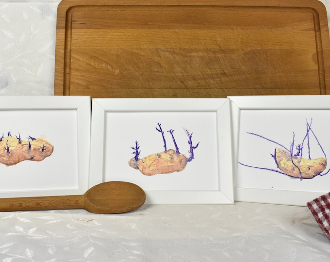 The Potatoes are Sprouting, Set of 3 Prints -- Watercolor Print, Giclee Art Print, Wall Art, Vegtable Print, Kitchen Art