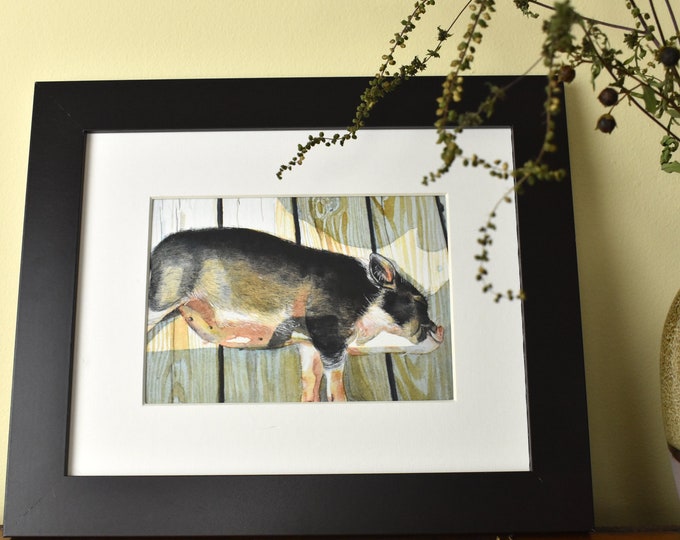 Bernard the Pig-- Watercolor Print, Nature Print, Giclee Art Print, Wall Art, Pet Portrait