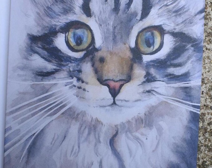 Jerry is Interested (C57) -- Blank Greeting Card, Watercolor, Nature, Pet Portrait