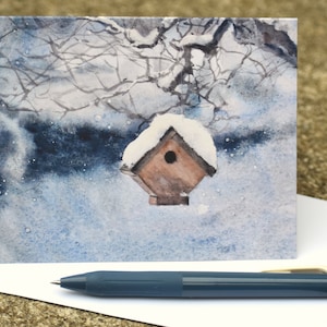 Troglodyte tacheté (C53) - Carte de voeux vierge, Aquarelle, Nature, Oiseaux, Hiver
