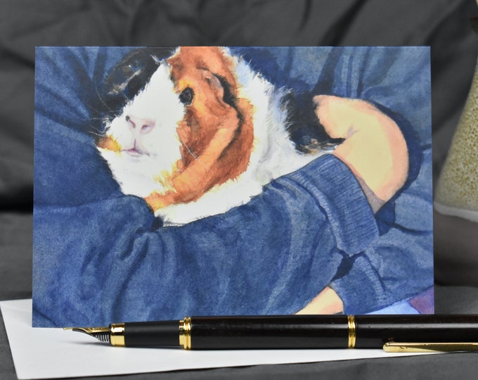 Puzzle the Guinea Pig (C19) -- Blank Greeting Card, Watercolor, Nature, Pet Portrait