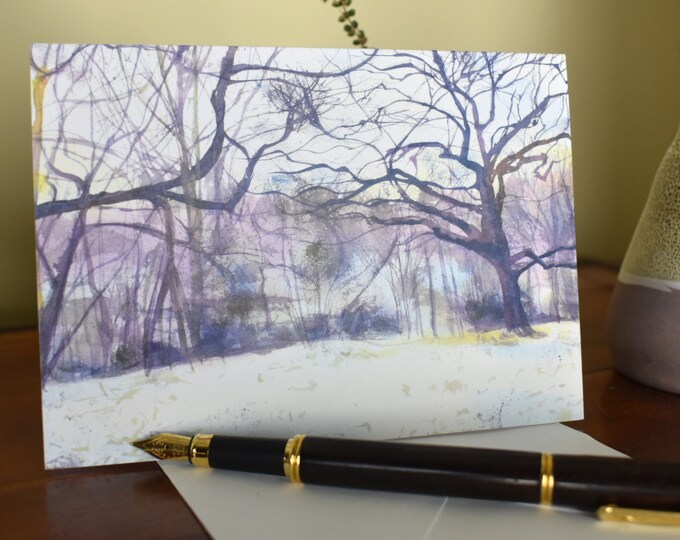 Hints of Spring Below the Snow (C4) -- Blank Greeting Card, Watercolor, Nature, Holiday Card