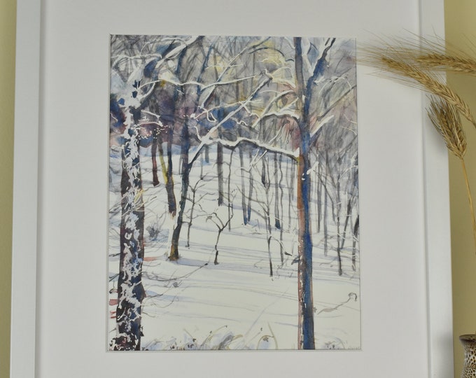 Snow Sticks to the Bark -- Watercolor Print, Nature Print, Giclee Art Print, Wall Art