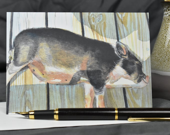 Bernard the Pig (C18) -- Blank Greeting Card, Watercolor, Nature, Pet Portrait