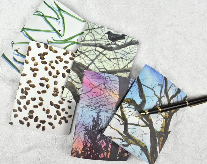 Set of 5 Notebooks -- Pocket Notebook, Small Notebook, Blank Notebook, Watercolor Print