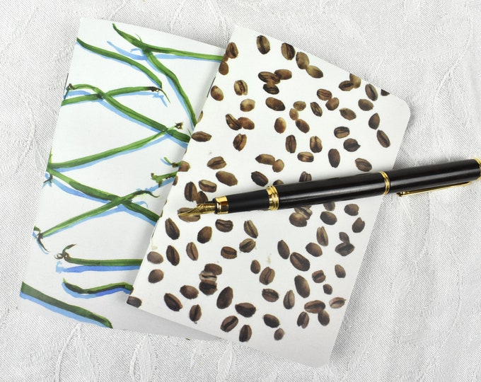 Set of 2 Notebooks, String and Coffee Beans -- Pocket Notebook, Small Notebook, Blank Notebook, Watercolor Print