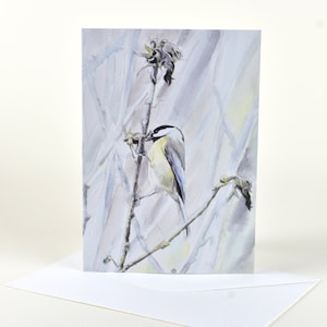 La mésange est en quête de nourriture (C35) - Carte de voeux vierge, Aquarelle, Nature, Oiseaux, Hiver
