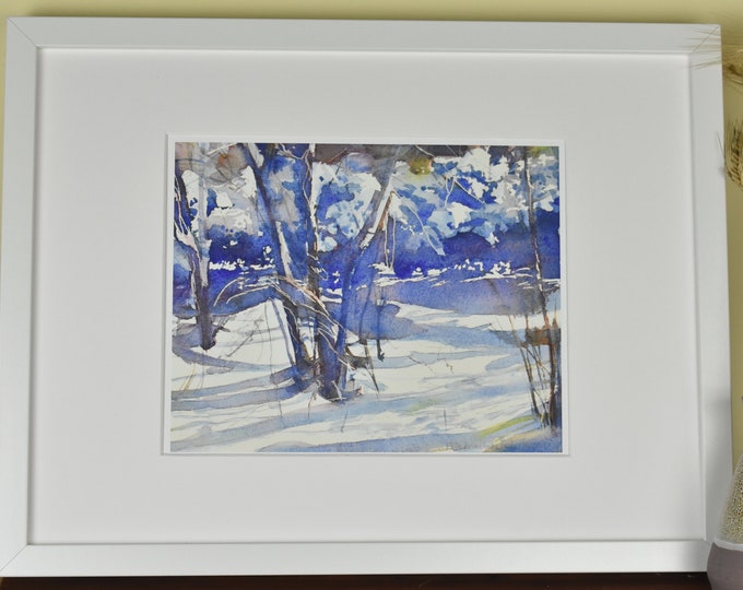 Blue Light in the Snow -- Watercolor Print, Nature Print, Giclee Art Print, Wall Art