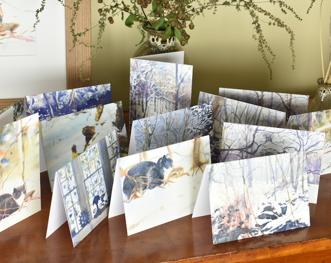 5 pack of Greeting Cards -- Blank Greeting Card, Watercolor, Nature, Holiday Card