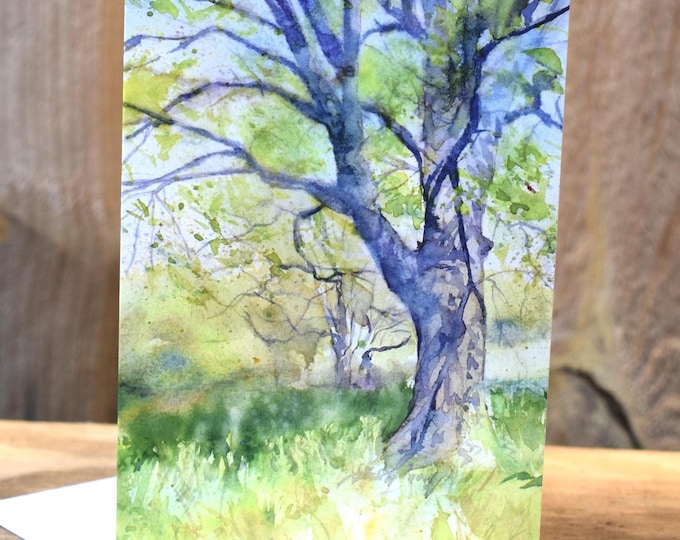 Trees in a Spring Meadow (C70) -- Blank Greeting Card, Watercolor, Nature