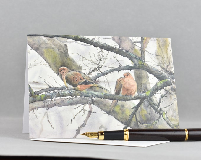 Mourning Doves (C33) -- Blank Greeting Card, Watercolor, Nature, Birds, Trees
