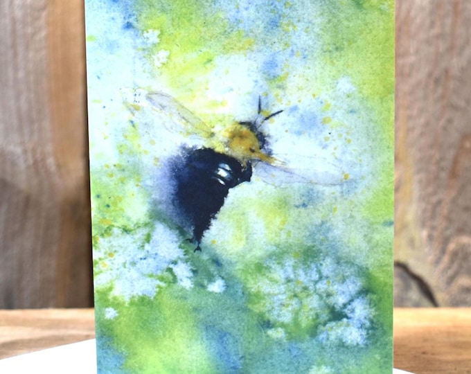 Bumble Bee in Flight (C66) - Blank Greeting Card, Watercolor, Nature, Bugs, Summer