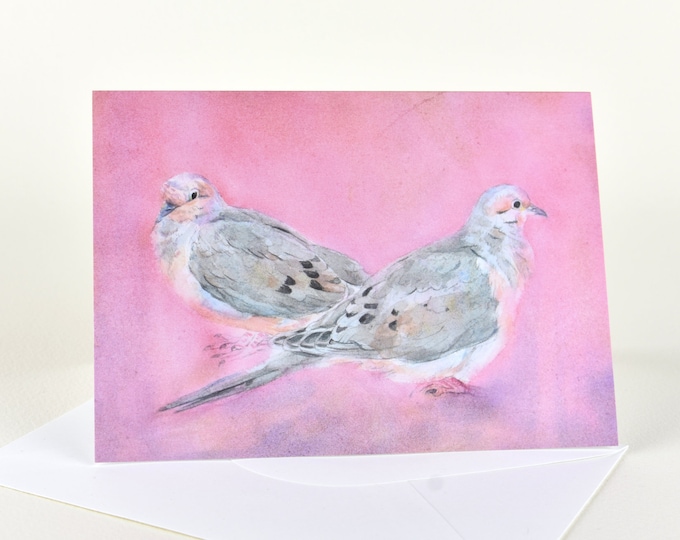 February Mourning Doves (C34) - Blank Greeting Card, Watercolor, Nature, Valentine's, Birds