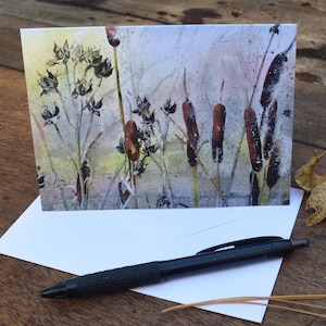 Quenouilles d'hiver (C64) -- Carte de voeux vierge, aquarelle, nature, carte pour les fêtes