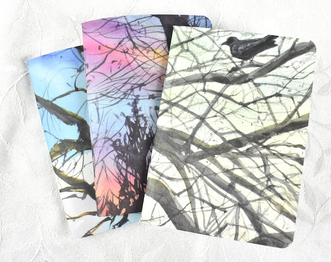 Set of 3 Tree Notebooks -- Pocket Notebook, Small Notebook, Blank Notebook, Watercolor Print