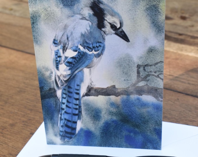 Blue Jay Portrait (C59) -- Blank Greeting Card, Watercolor, Nature, Pet Portrait