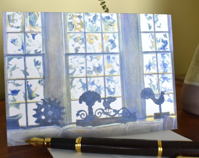 Crisp Winter Light Through the Windowpanes (C1) -- Blank Greeting Card, Watercolor, Nature, Holiday Card