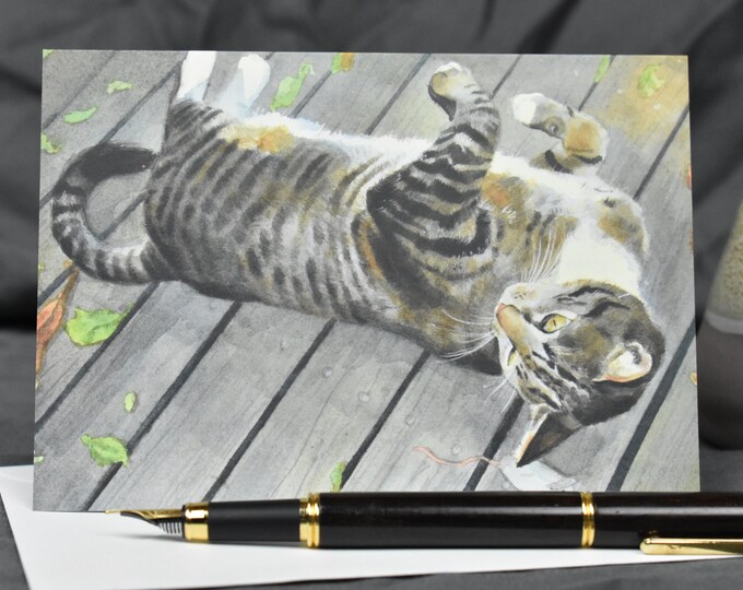 Rocky the Tabby Cat (C17) -- Blank Greeting Card, Watercolor, Nature, Pet Portrait
