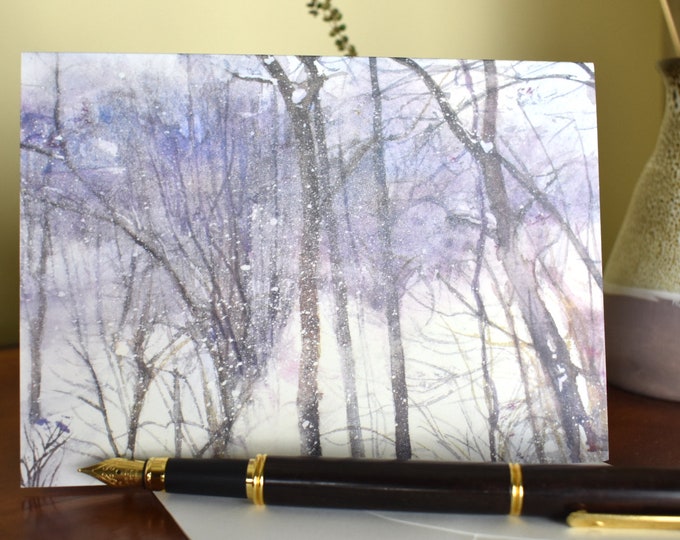 Snow in the Wind (C6) -- Blank Greeting Card, Watercolor, Nature, Holiday Card
