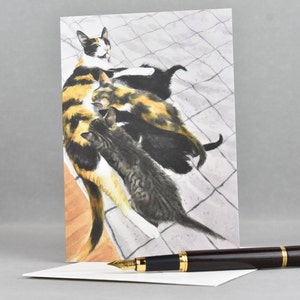 Mamma is Busy (C31) -- Blank Greeting Card, Watercolor, Nature, Cats, Kittens, Mother's Day