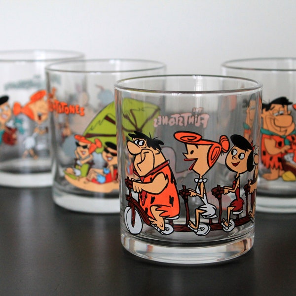 The Flintstones Glasses 1997 | Penotti Vintage Small Collectible Lemonade Water Children Glasses | Ferrero Nutella Kinder Surprise