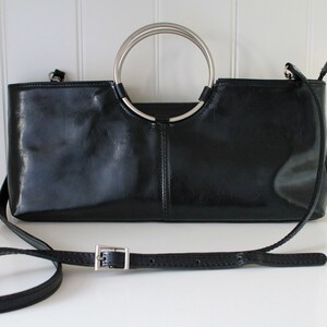 Giuliano Black Leather Crossbody Bag | Long Clutch with O-rings | Vintage Leather Bag