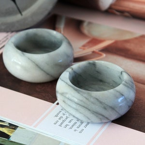Marble Tea Light Candle Holders | Vintage Natural Stone Tealight Holders | Gray Round Partylights