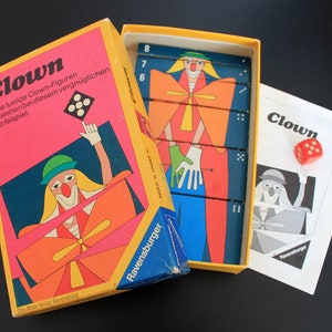 Jogo Palhaço Ravensburger 1975 | Família Crie um Palhaço Crianças 5+ | Jogo de quebra-cabeça de dados de mesa | Brinquedos vintage alemães | Jogo de colocação de peças de dominó