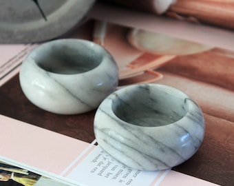 Marble Tea Light Candle Holders | Vintage Natural Stone Tealight Holders | Gray Round Partylights