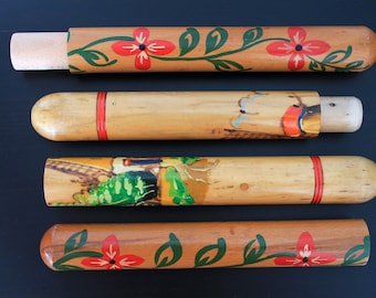 Estuche vintage para agujas | Caja holandesa de madera pintada a mano para guardar agujas de tejer | Flores de molino de viento de Holanda