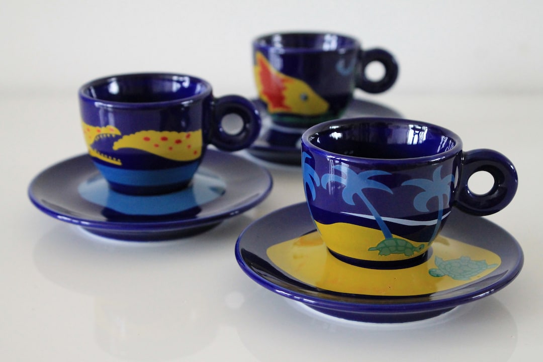 Illy 3x Espresso Coffee Cups & Saucers Art Collection 1994 Etsy