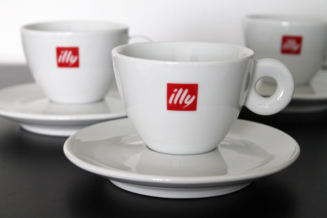 Illy Logo Coffee Cups 3x Classic White 120 Ml Cappuccino Cups & Saucer