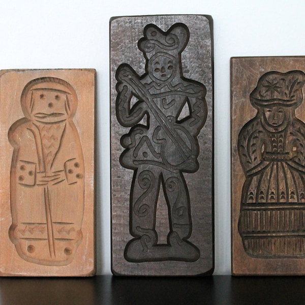 Wooden Speculoos Speculaas Speculaasplankje | Gingerbread Cookies Mould Mold | Musician Man Woman | Dutch Vintage Speculaasplank