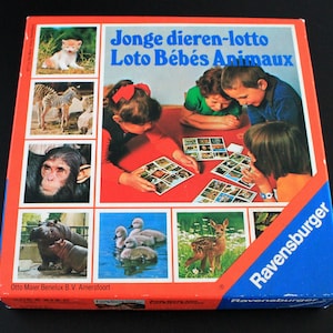 Lotería de animales bebés Ravensburger 1977 | Juego de mesa familiar para niños 4+ | Juguetes antiguos holandeses | Naipes | Lotería de animales jóvenes | Otto Maier