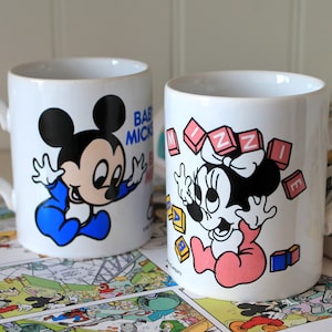 Baby Mickey Mouse & Baby Minnie Mouse | Vintage Set of 2 Coffee Tea Mugs | Walt Disney Company 1984 1987 | Coloroll KilnCraft England