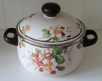 Villeroy & Boch Portobello Enamel Cooking Pot | Large Stockpot Pot with Plastic Handles | Stew Pan | Botanica Flowers | Botanical Pattern