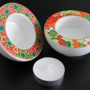 Porcelain Candle Holders | Vintage Tealight Tea Light Holder | White Colorful Yellow Green Orange Red Flower Pattern Easter Christmas Decor