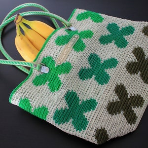 Seilhüpfende Mädchen Einkaufstasche | Vintage Handgewebter Strick-Shopper | Retro Grün Weiß Strand Schulter Handtasche | Wiederverwendete Angelschnur