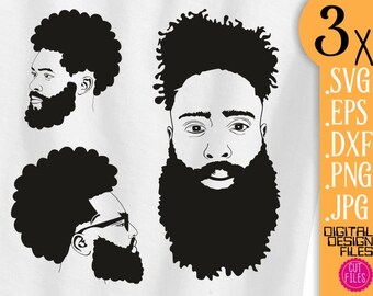 Beard Black Man Glasses svg Afro men clipart short beard 