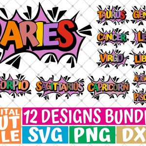 12x Pacote de Signos do Zodíaco svg, Horóscopo svg, balão de fala, Astrologia svg, Em camadas, Arquivo para Cricut, Silhueta, Vetor, arquivos svg para cricut