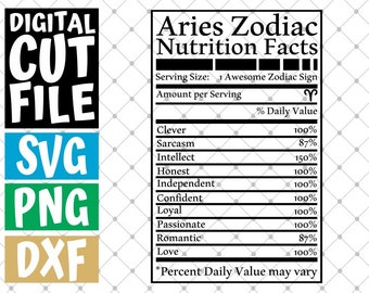 Aries Nutrition Facts svg, Zodiac Sign svg, Horoscope svg, Astrology, birthday, File for Cricut, Silhouette, Vector, svg files for cricut