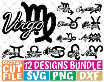 12x zodiac Sign Bundle svg, Oroscopo, Simboli zodiaco Svg, Astrologia, compleanno, File per Cricut, Silhouette, Vector, file svg per cricut