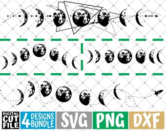 4x Mond Phasen Zitat Designs Bundle Svg, geometrische Mond Svg, Raum, druckbare, Datei für Cricut, Silhouette, Vektor, Svg-Dateien für Cricut