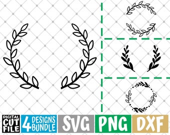 4x Lorbeerkranz Bundle svg, Kranz svg, Schnörkel svg, Olivenzweige svg, Kreis, Datei für Cricut, Silhouette, Vektor, svg Dateien für Cricut