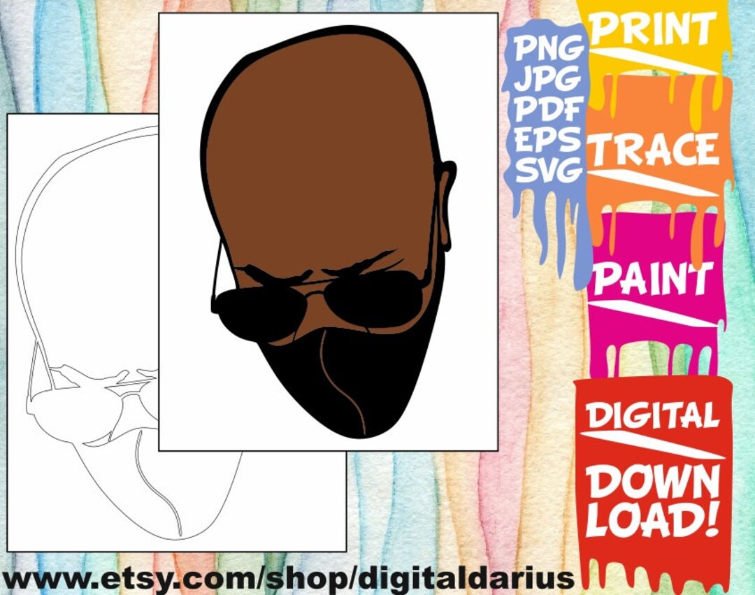 Bald Man Png, Beard Man Coloring Pages, Printable Paint Canvas, Black ...
