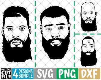 4x Afro Man in Beard Designs Bundle svg, Hipster Beard, Black Man, Natural Hair, File for Cricut, Silhouette, Vector, svg files for cricut