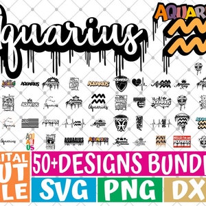 50x Aquarius Zodiac Sign Bundle svg, Horoscope, Dripping svg, Astrologie, Anniversaire, Fichier pour Cricut, Silhouette, Vecteur, fichiers svg pour cricut