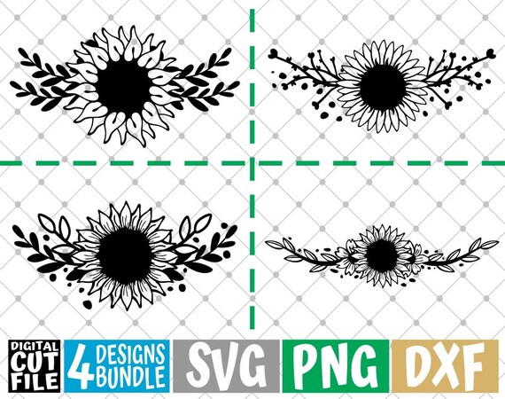 4x Sunflowers Frame Designs Bundle svg Flower svg Sunshine | Etsy