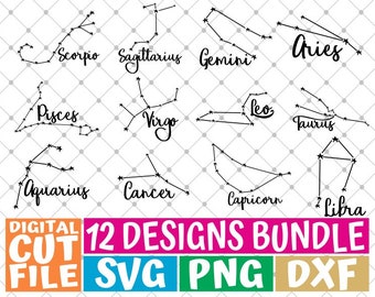 12x zodiac Sign Bundle svg, Oroscopo svg, Astrology Signs Svg, costellazione svg, File per Cricut, Silhouette, Vector, file svg per cricut